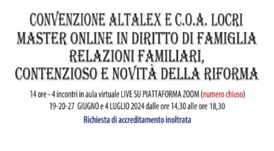 CONVENZIONE MASTER ONLINE IN DIRITTO DI FAMIGLIA.